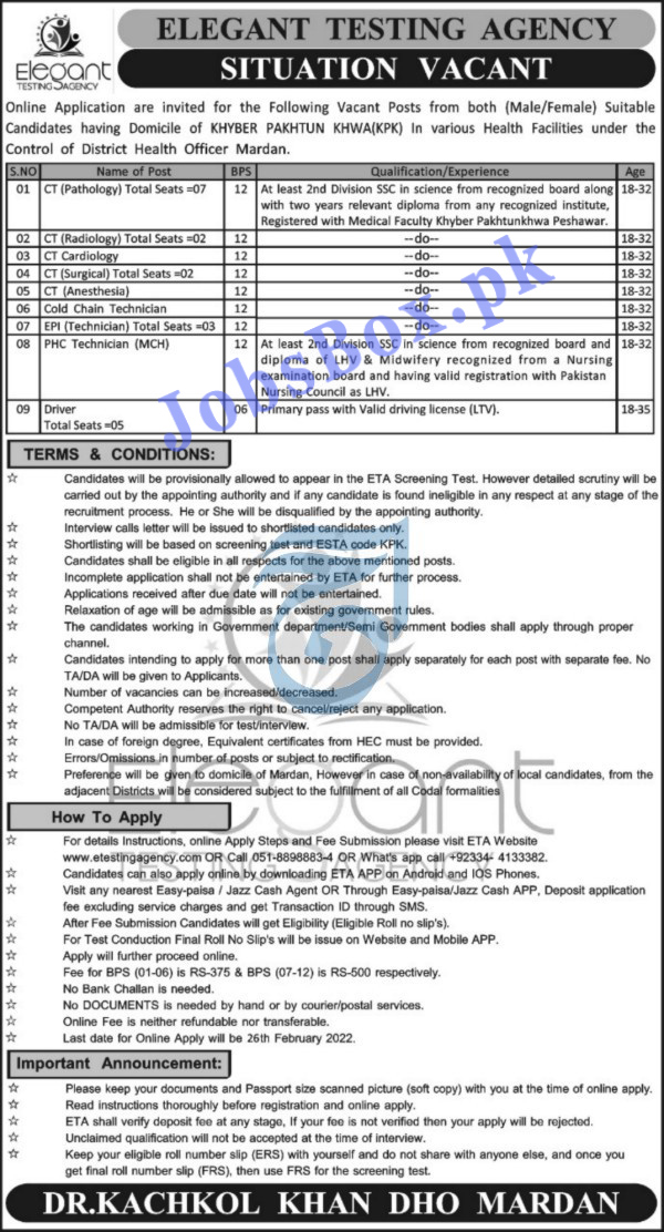 District Health Department Mardan Jobs 2022