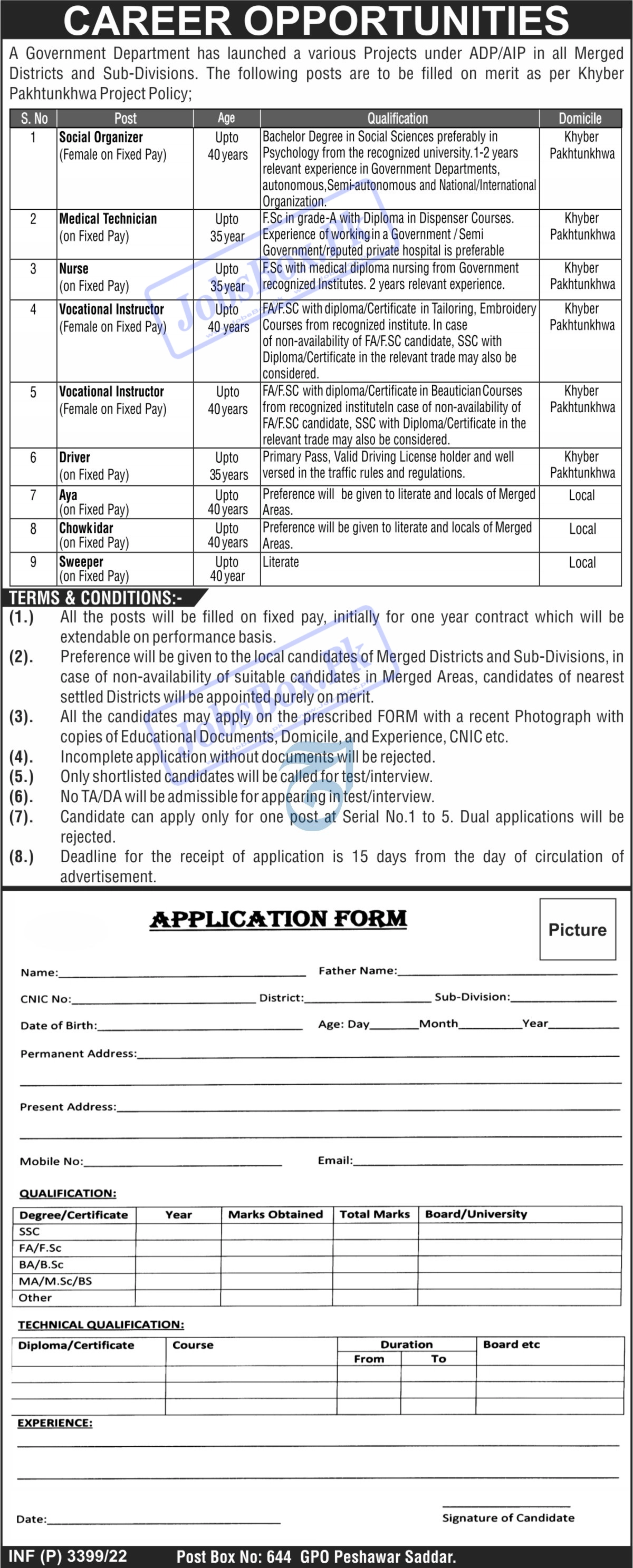 Government Department KPK PO Box 644 Peshawar Jobs 2022