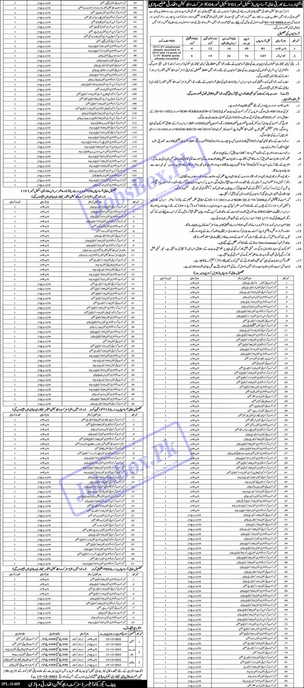 Jobs in District Education Authority Vehari District - Class IV Staff Required