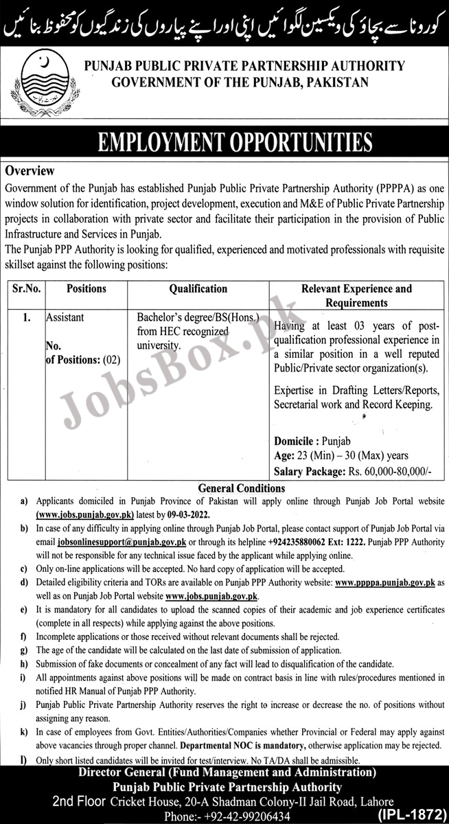 Jobs in Punjab Public Private Partnership Authority PPPPA