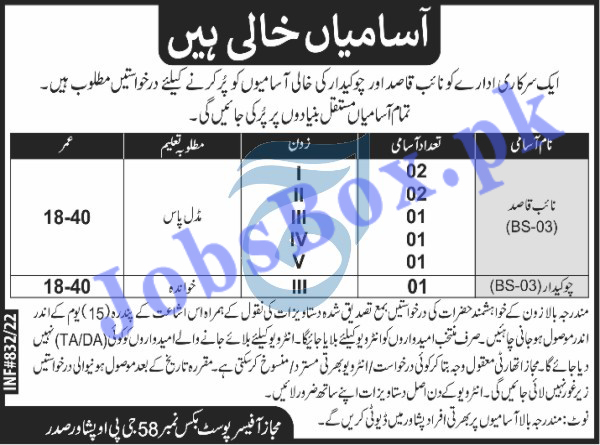 Naib Qasid and Chowkidar Jobs in KPK