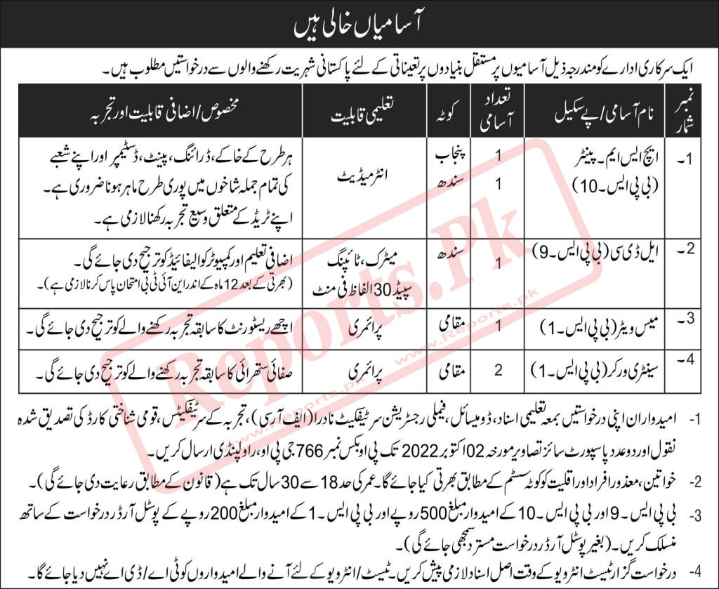 Pakistan Army PO Box No 766 GPO Rawalpindi Jobs 2022 Latest