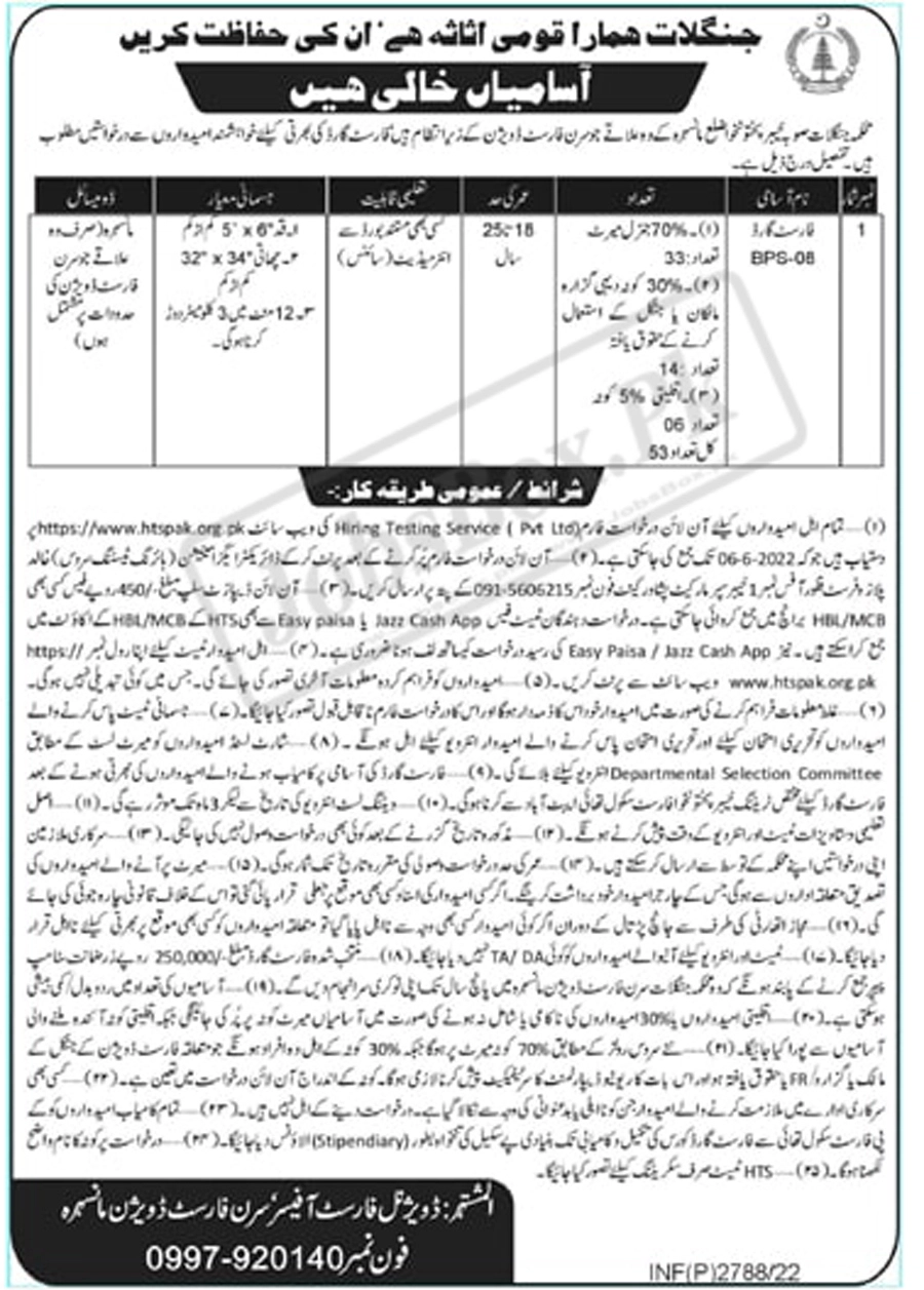 Siran Forest Division Mansehra Jobs 2022 Fill Online Form