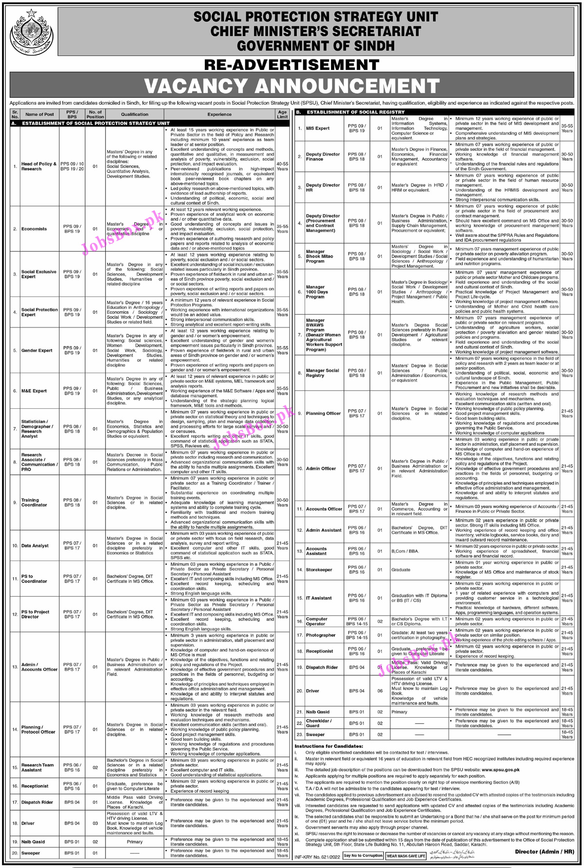 Social Protection Strategy Unit SPSU Jobs 2022