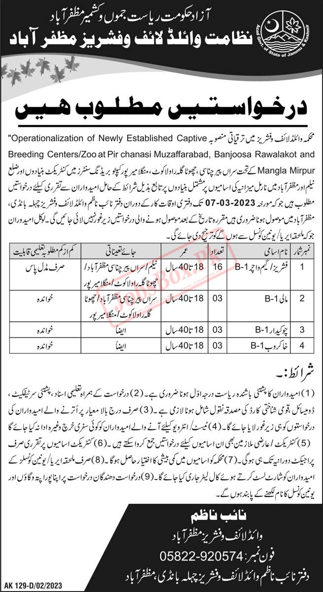 Wildlife and Fisheries Department AJK Jobs 2023