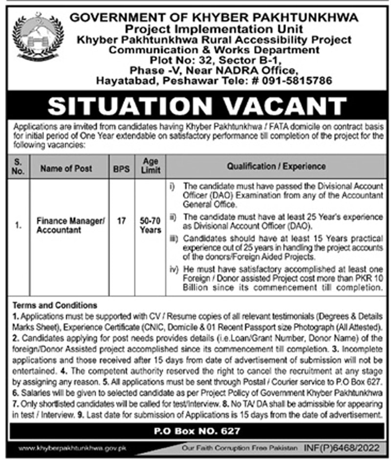 Communication and Works Department KPK Jobs 2022 Ad