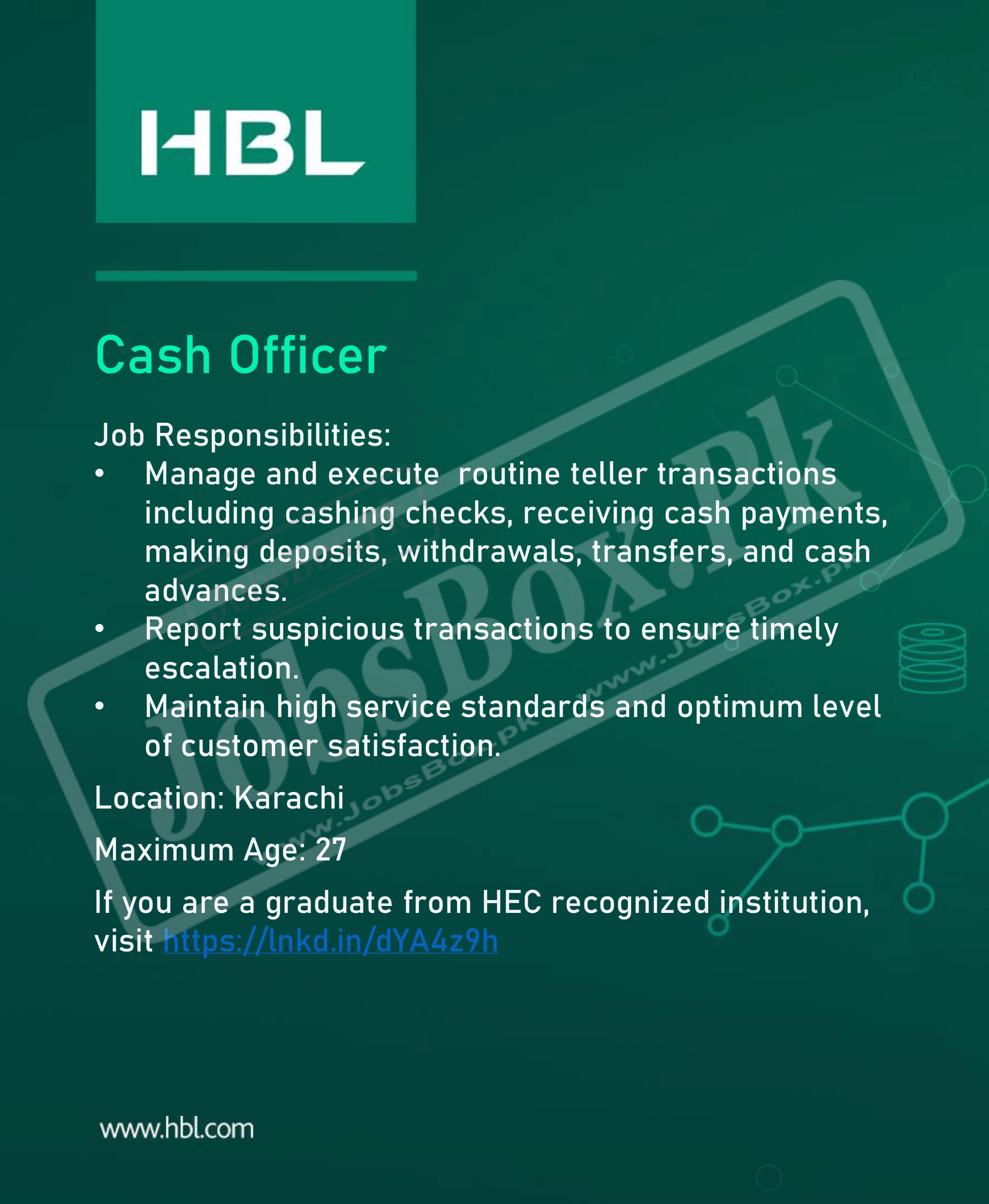 HBL Cash Officers Jobs 2022
