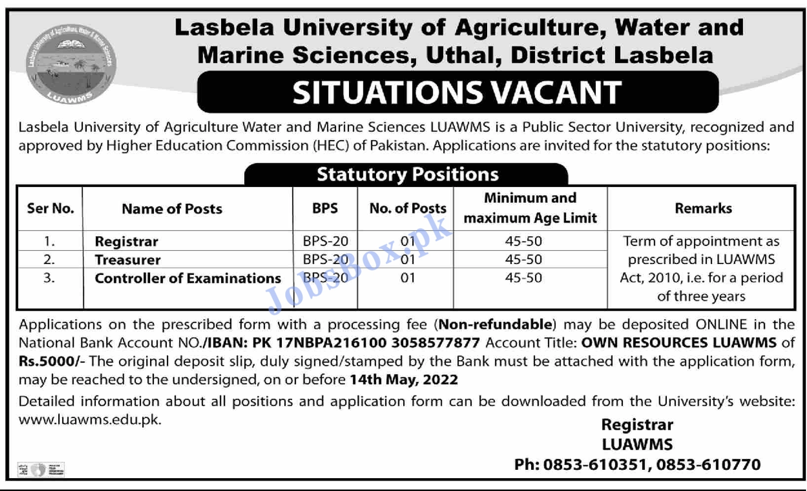 Lasbela University 2022 Application Form Download