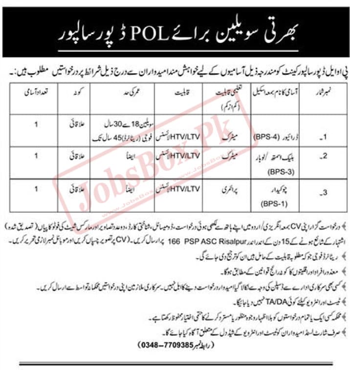 Pakistan Army POL Depot Risalpur Cantt Jobs 2023