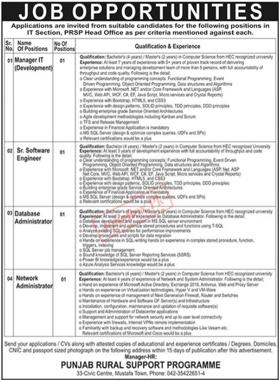 Punjab Rural Support Program PRSP Jobs 2024