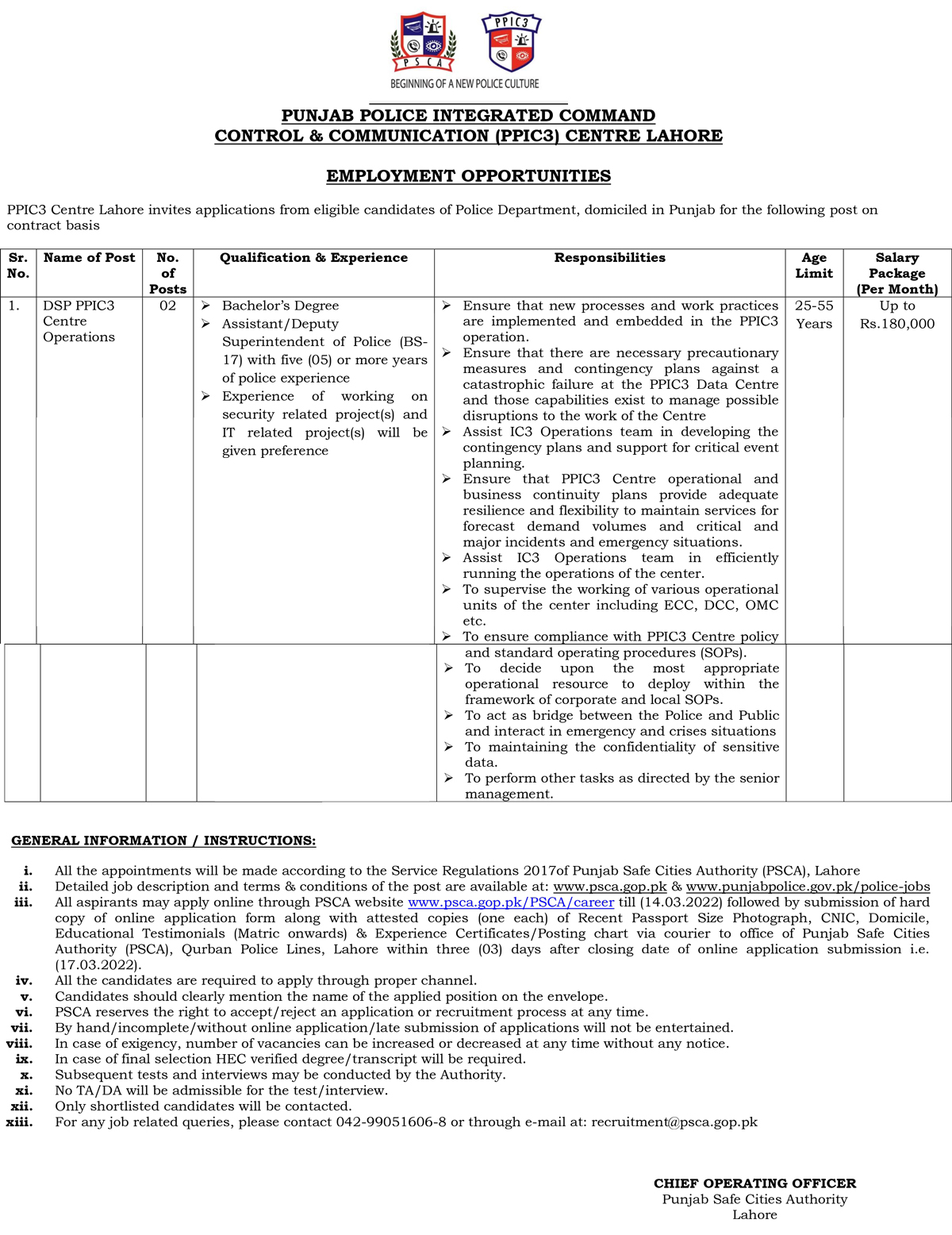 Punjab Safe Cities Authority PSCA Jobs 2022