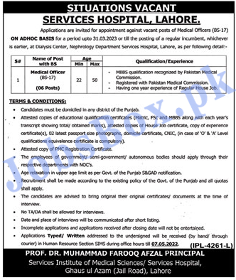 Services Hospital Lahore Jobs 2022 Medical Officers Form Download
