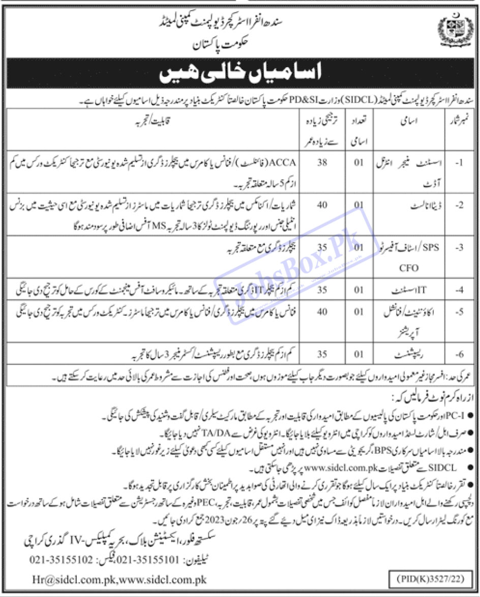 Sindh Infrastructure Development Company Limited SIDCL Jobs 2023