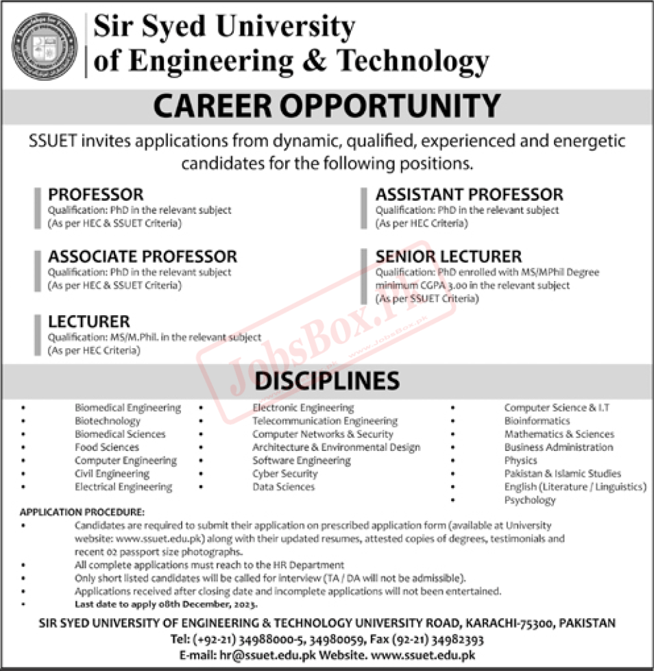 Sir Syed University of Engineering and Technology Karachi Jobs 2023