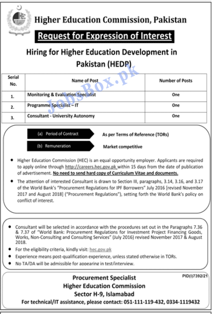 HEC Jobs 2022 Online Form Download Careers.hec.gov.pk