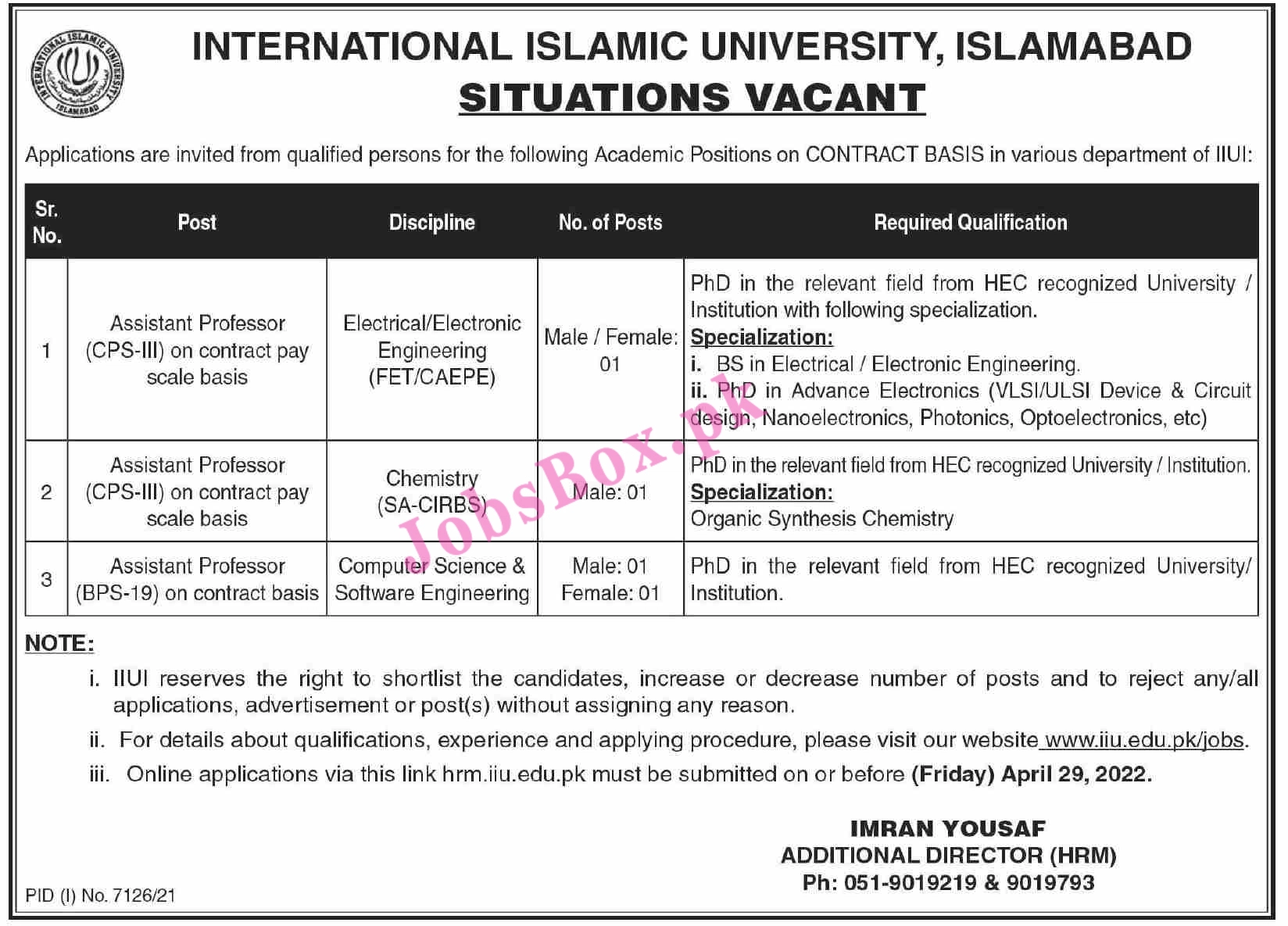 International Islamic University Islamabad IIUI Jobs 2022