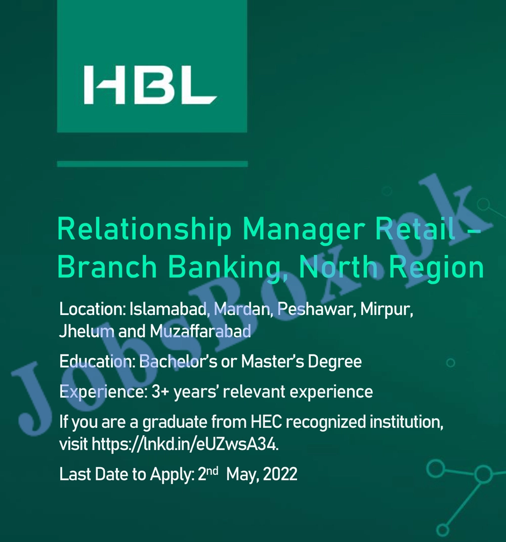 Latest HBL Jobs for Relationship Manager Retail across Pakistan