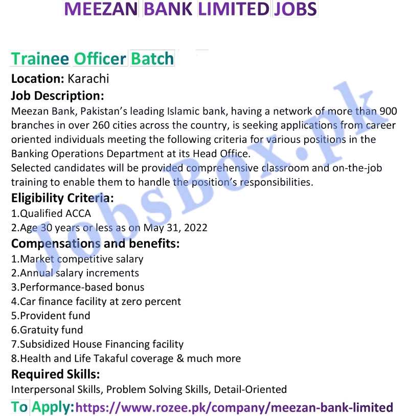 Meezan Bank Trainee Officer & Trade Officer Jobs 2022 