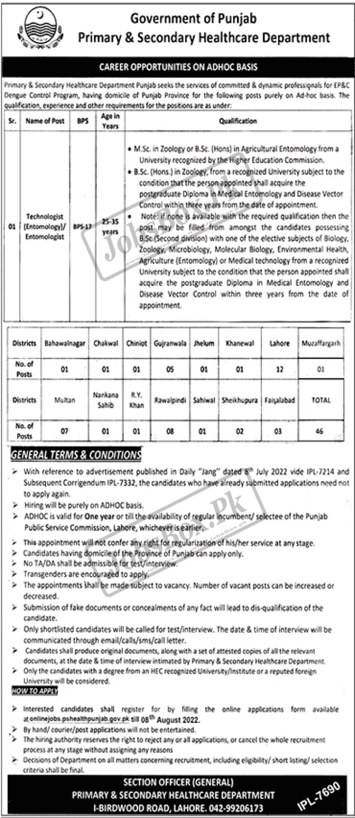 Primary & Secondary Healthcare Department Jobs 2022 in Punjab
