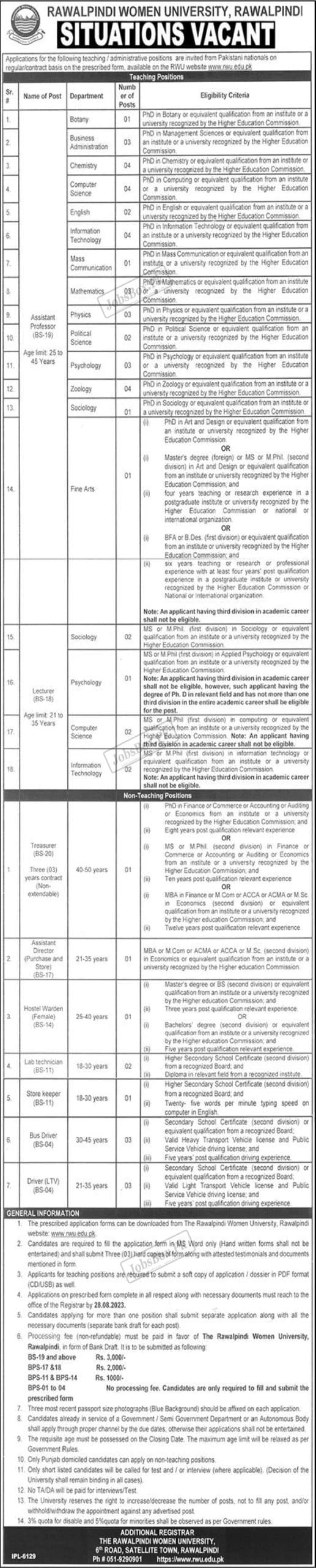 Rawalpindi Women University Jobs 2023 Latest Opportunities