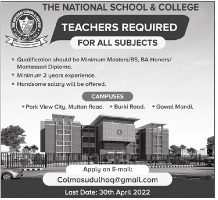 The National School & College Lahore Jobs 2022