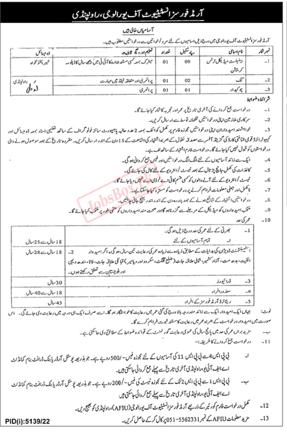 Armed Forces Institute of Urology Jobs 2023 AFIU Rawalpindi 