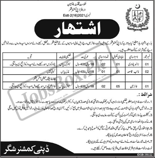 Deputy Commissioner Office Shigar Jobs 2022