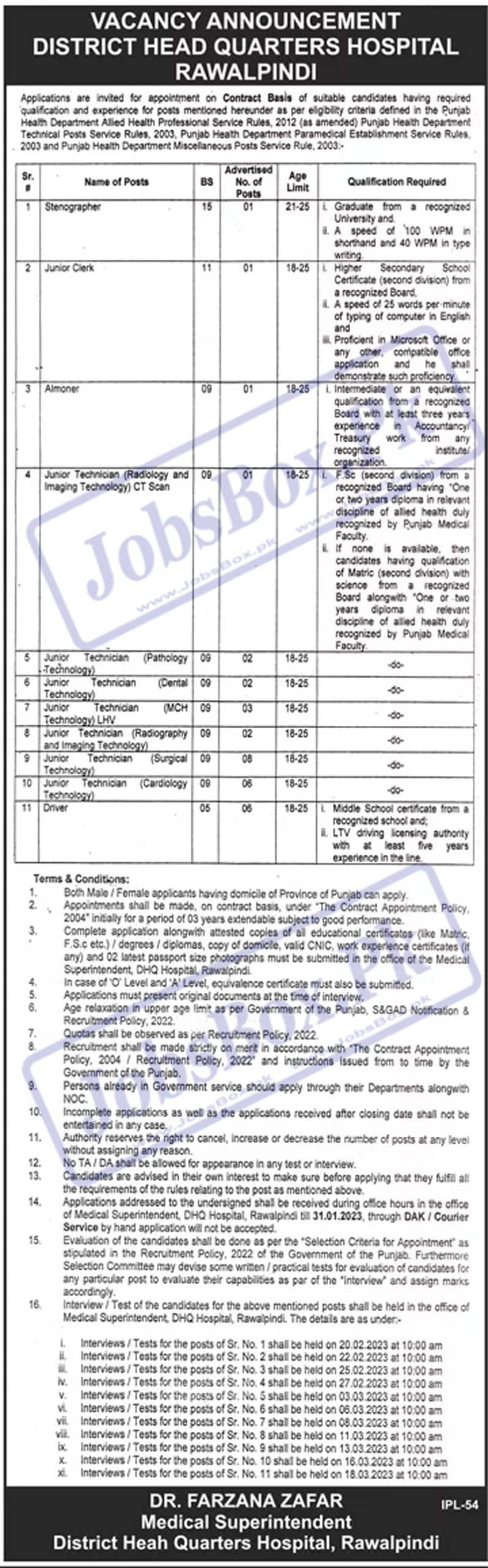 District Headquarters DHQ Hospital Rawalpindi Jobs 2023