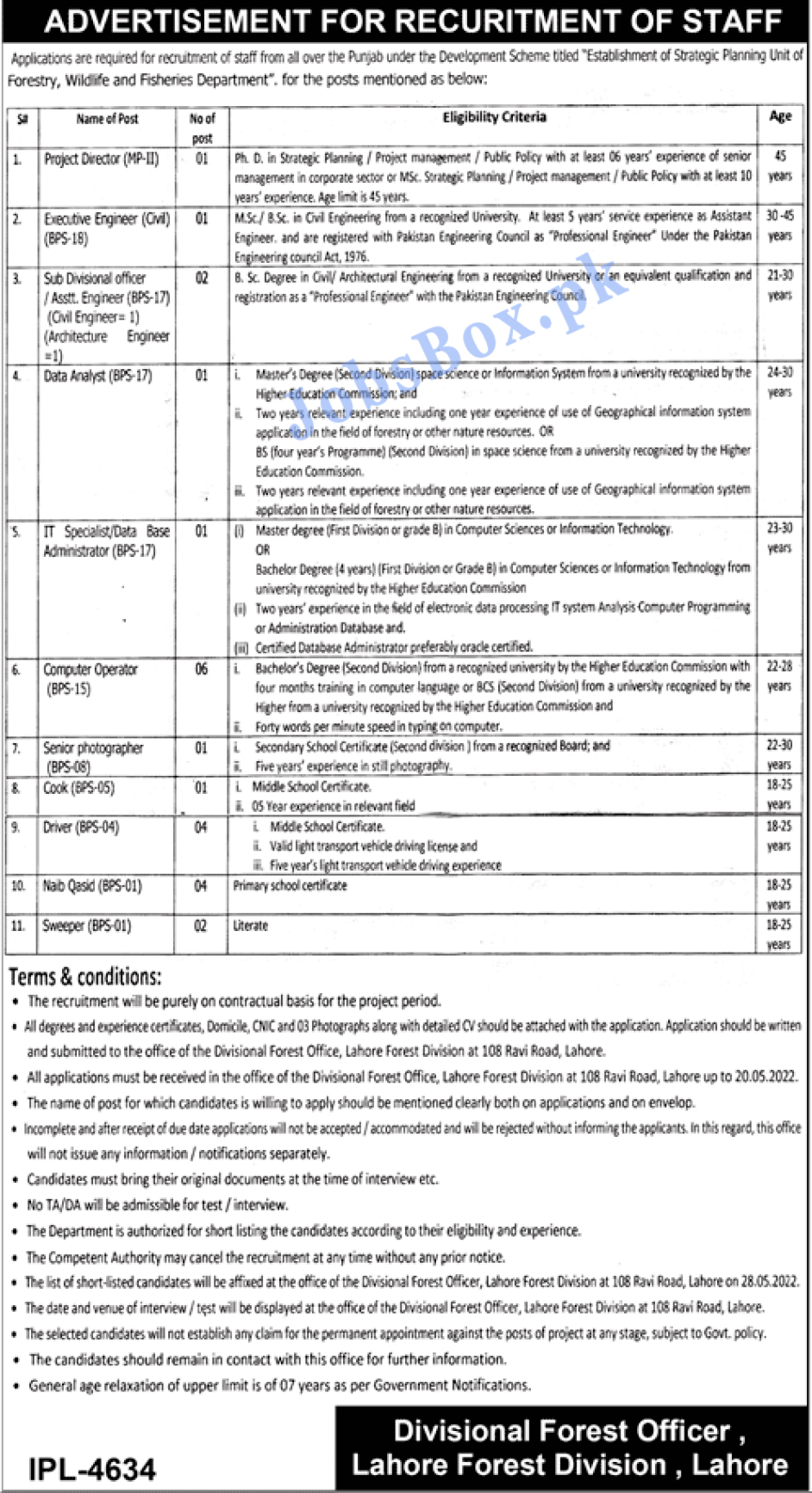 Forestry, Wildlife & Fisheries Department Punjab Jobs 2022