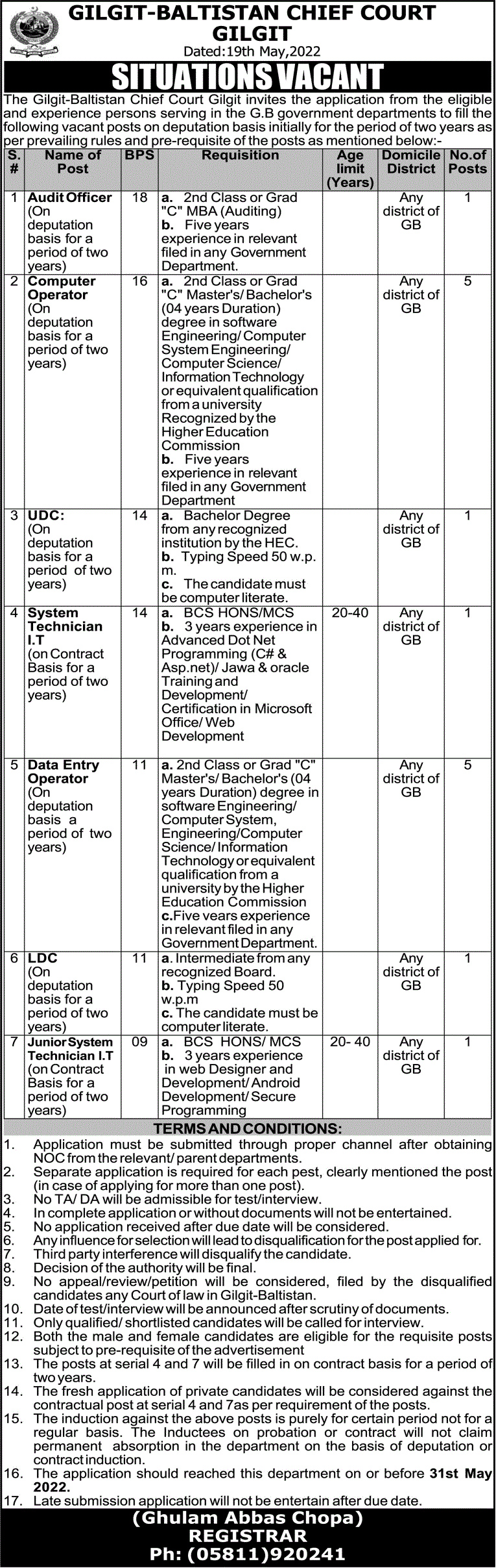 Gilgit Baltistan Chief Court Jobs 2022 - Application Form