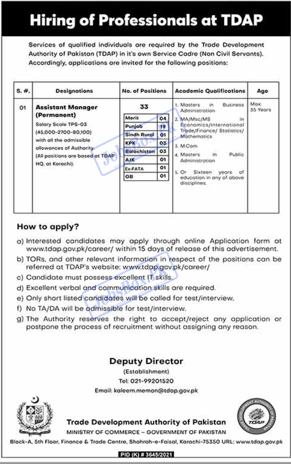 Trade Development Authority of Pakistan TDAP Jobs 2022 Apply Online