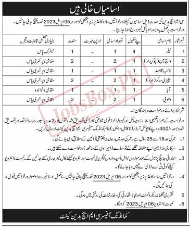 Combined Military Hospital CMH Badin Jobs 2023 for Sindh Residents