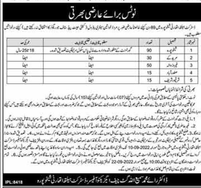 District Health Authority Sheikhupura Jobs 2022 for Sanitary Patrol