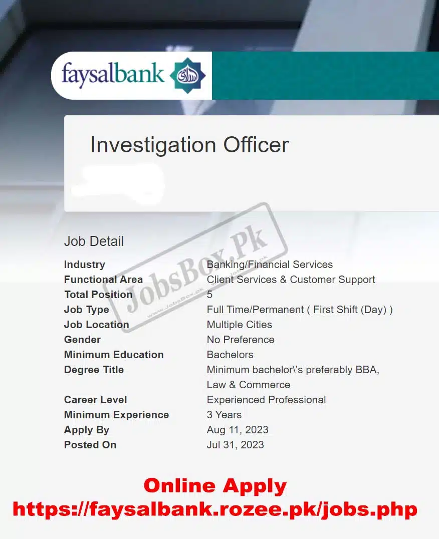 Faysal Bank Jobs 2023 in Multiple Cities