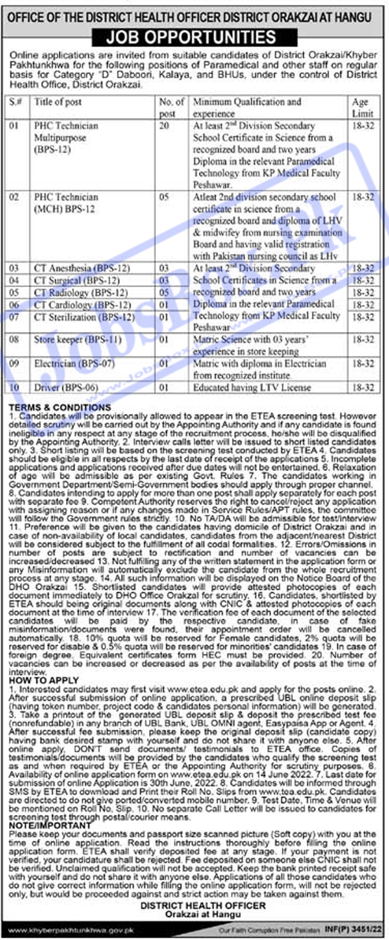 Health Department Orakzai Jobs 2022 Online Form at ETEA