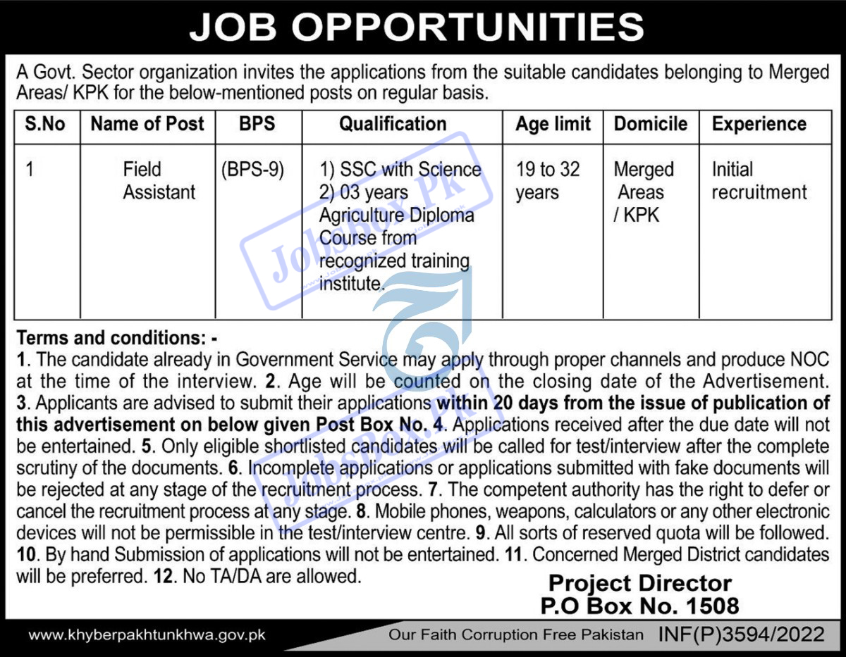 Jobs for Field Assistants in KPK - PO Box No. 1508 Careers