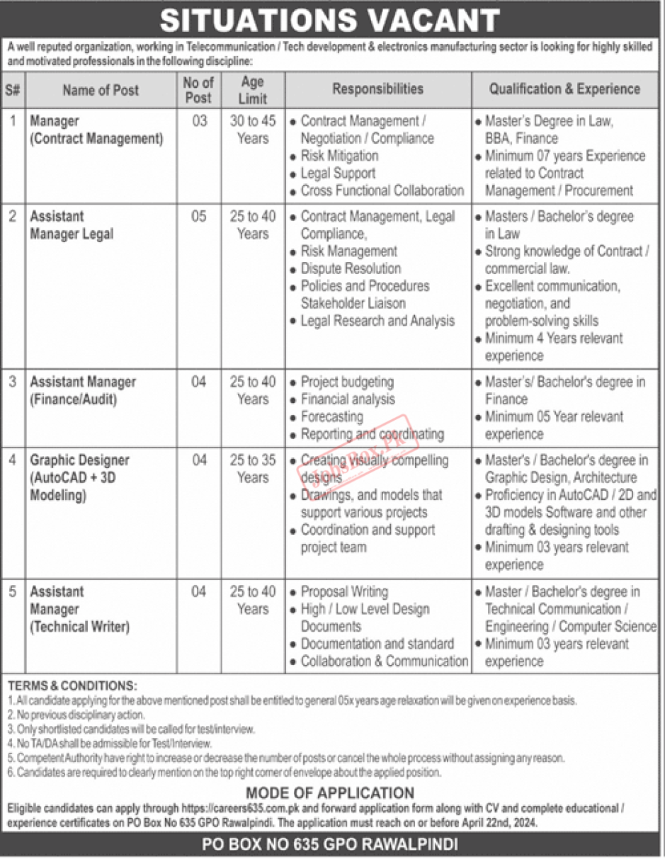 PO Box 635 Rawalpindi Jobs 2024