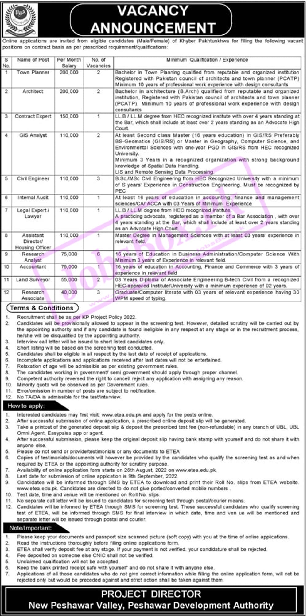 Peshawar Development Authority PDA Jobs 2022 for KPK Residents