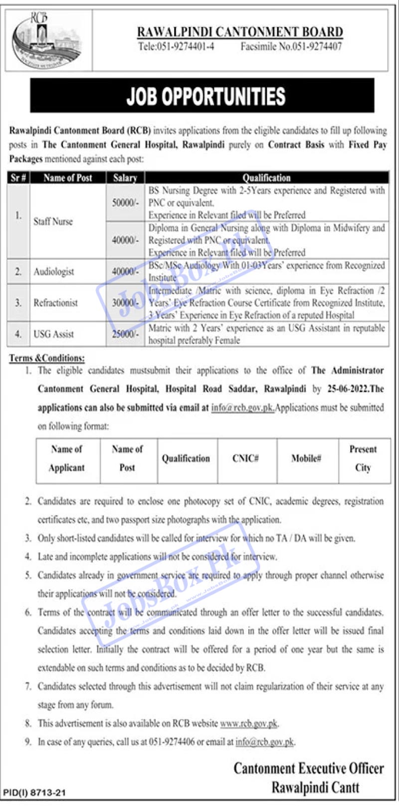Rawalpindi Cantonment Board RCB Jobs 2022 Ad