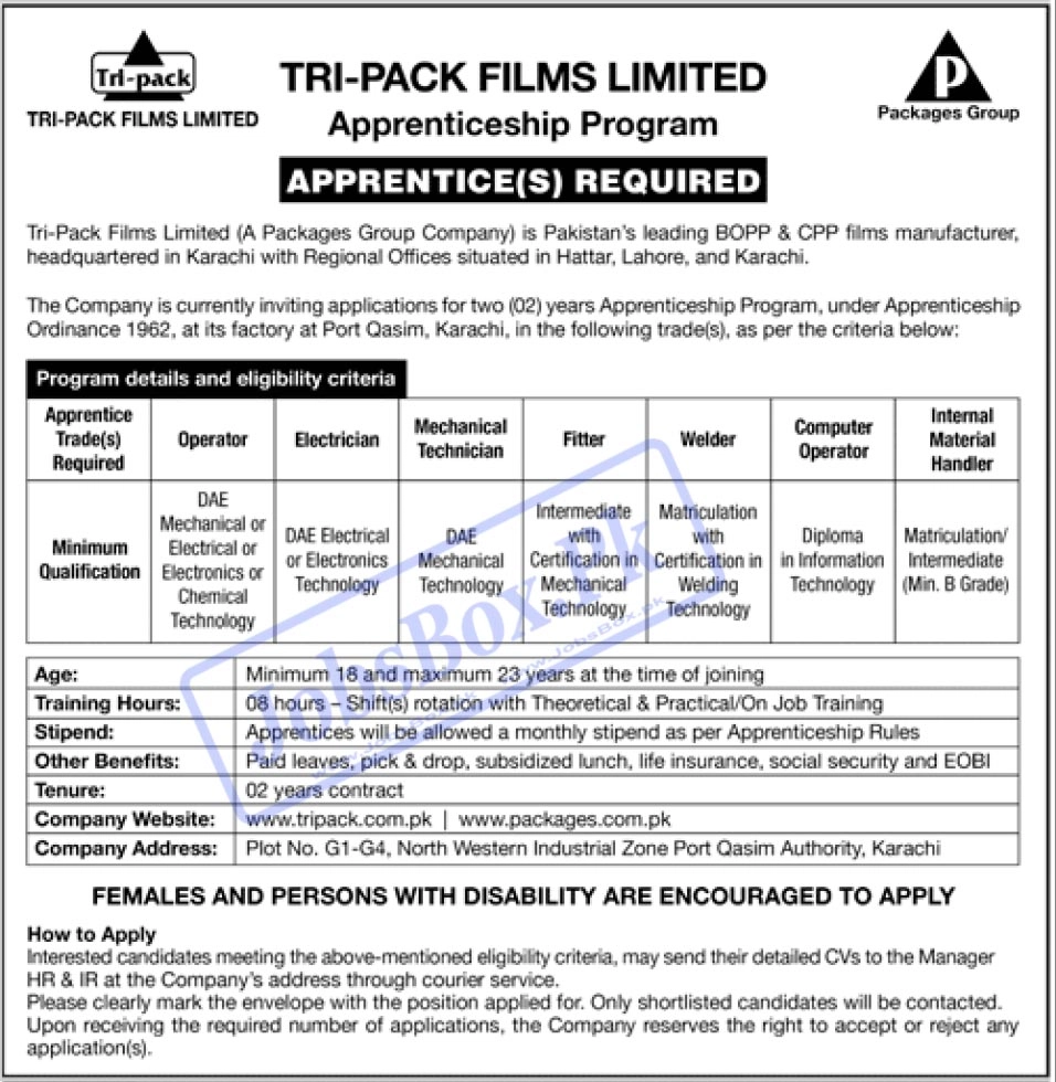 Tri-Pack Film Limited Apprenticeship Program 2022