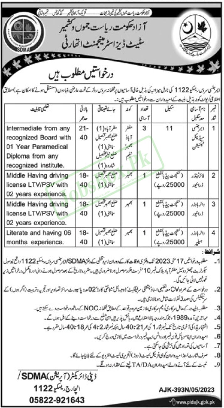 AJK Emergency Service Rescue 1122 Muzaffarabad Jobs 2023