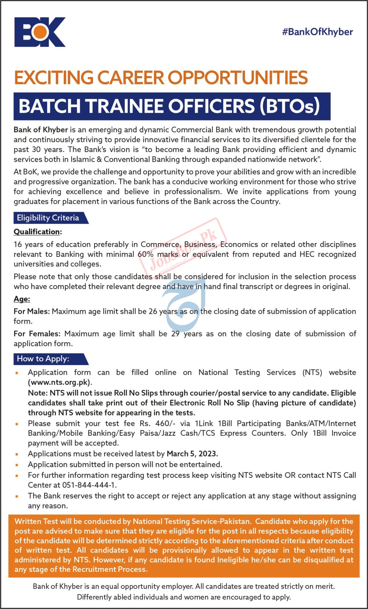 BOK Jobs 2023 - Batch Trainee Officers BTO Jobs