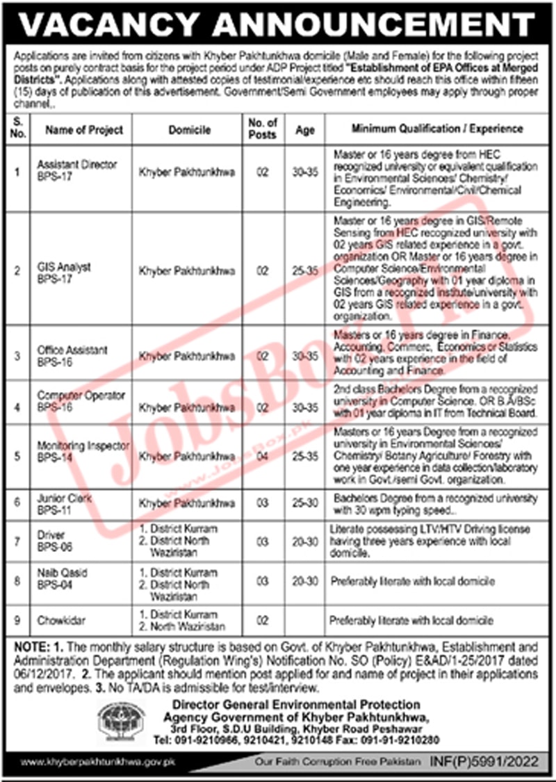 Environmental Protection Agency KPK Jobs Recruitment 2022