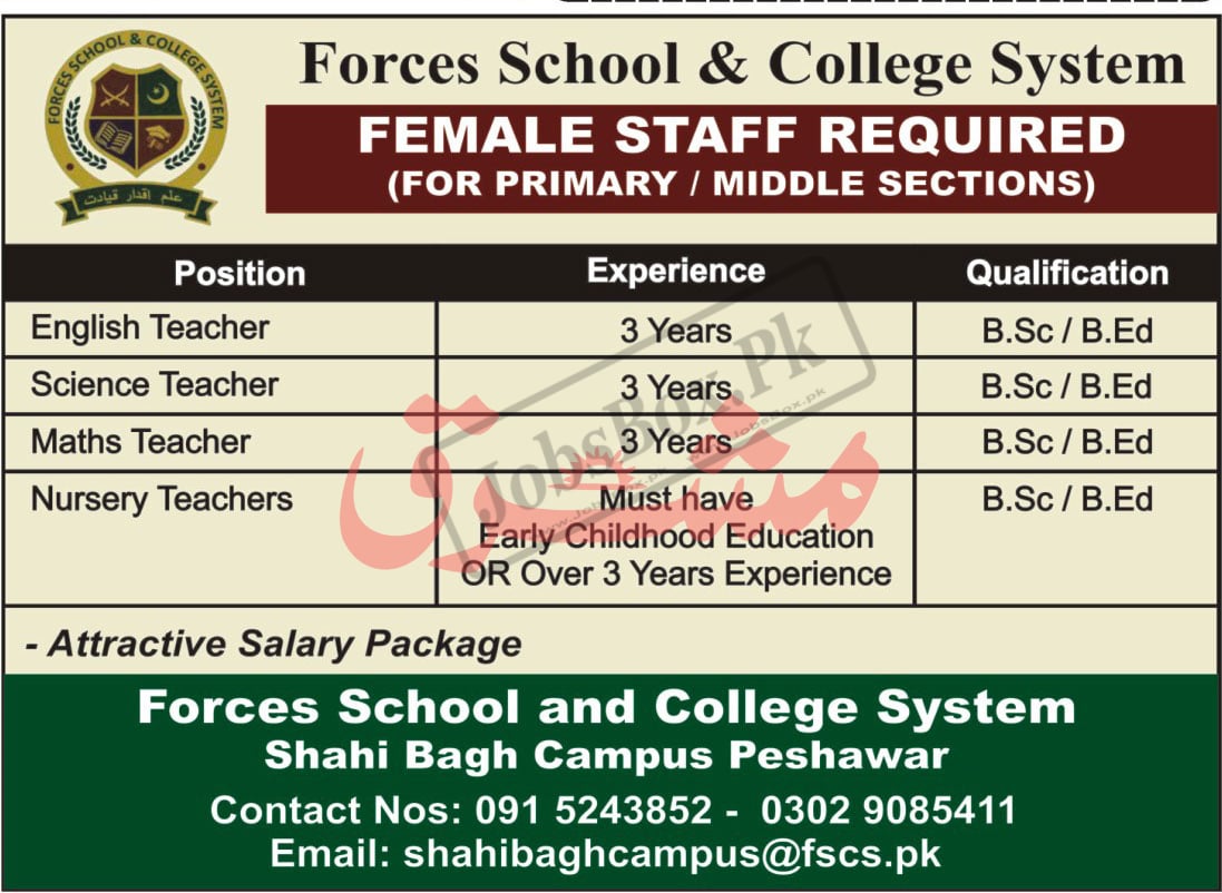 Female Teacher Jobs in Shahi Bagh Peshawar