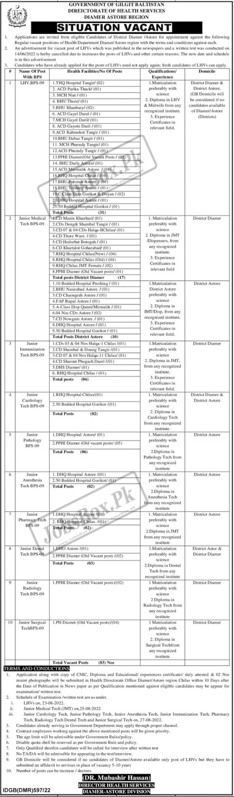 Health Department Diamer Jobs 2022 Announcement