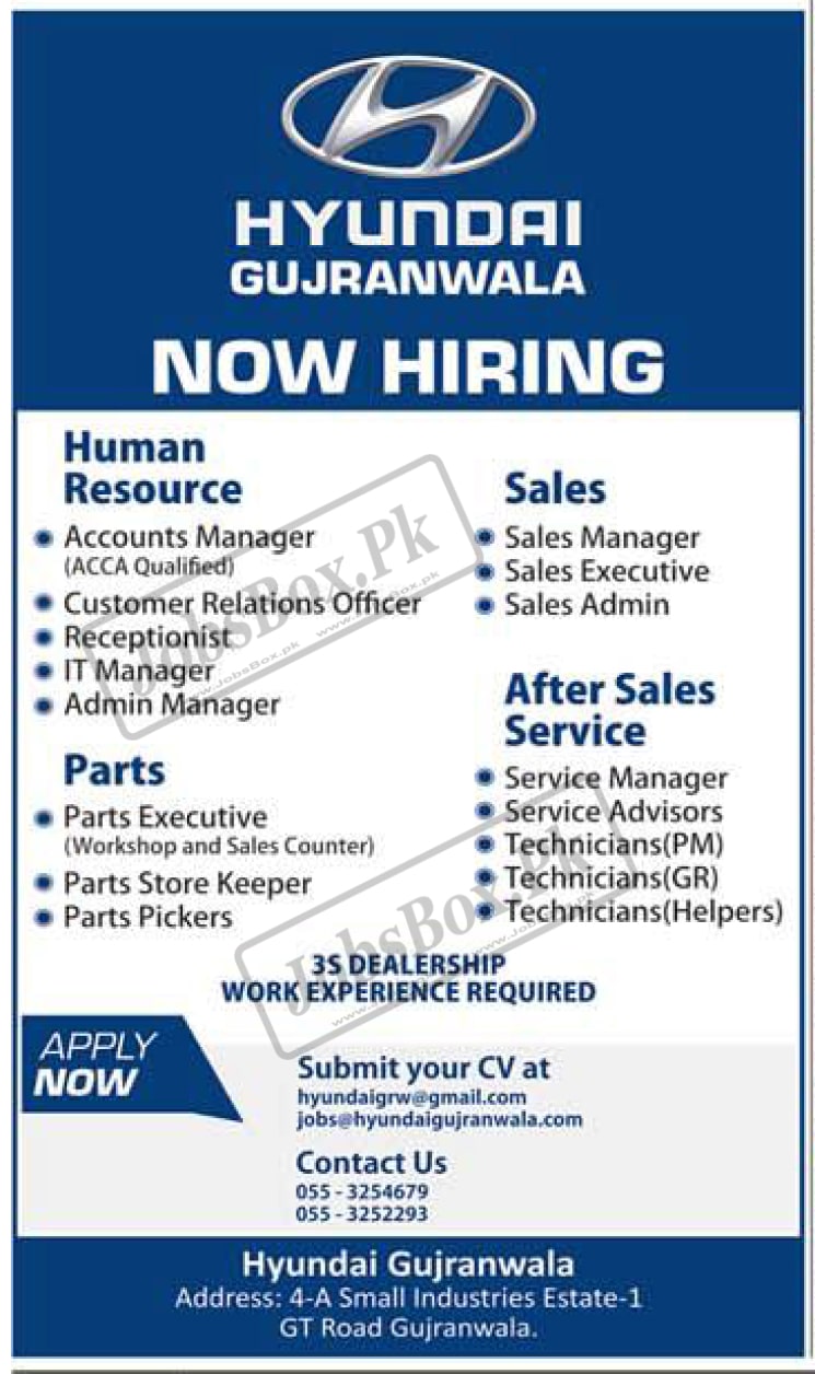 Hyundai Gujranwala Jobs 2022