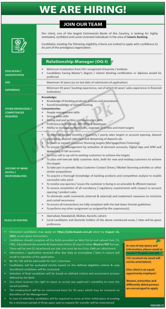 New Relationship Managers Jobs across Pakistan at Commercial Bank
