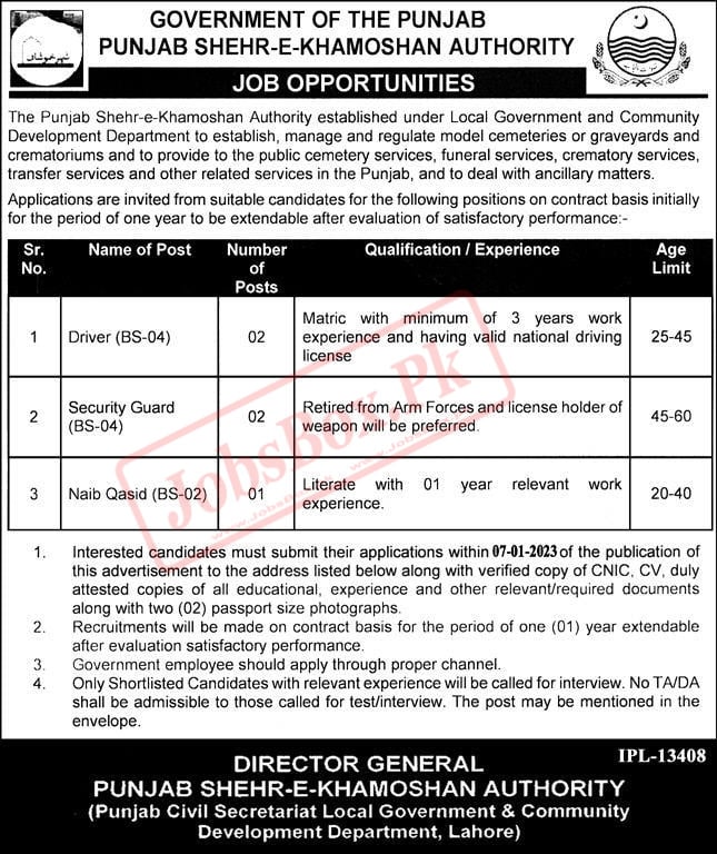 Punjab Shehr-e-Khamoshan Authority Jobs 2023