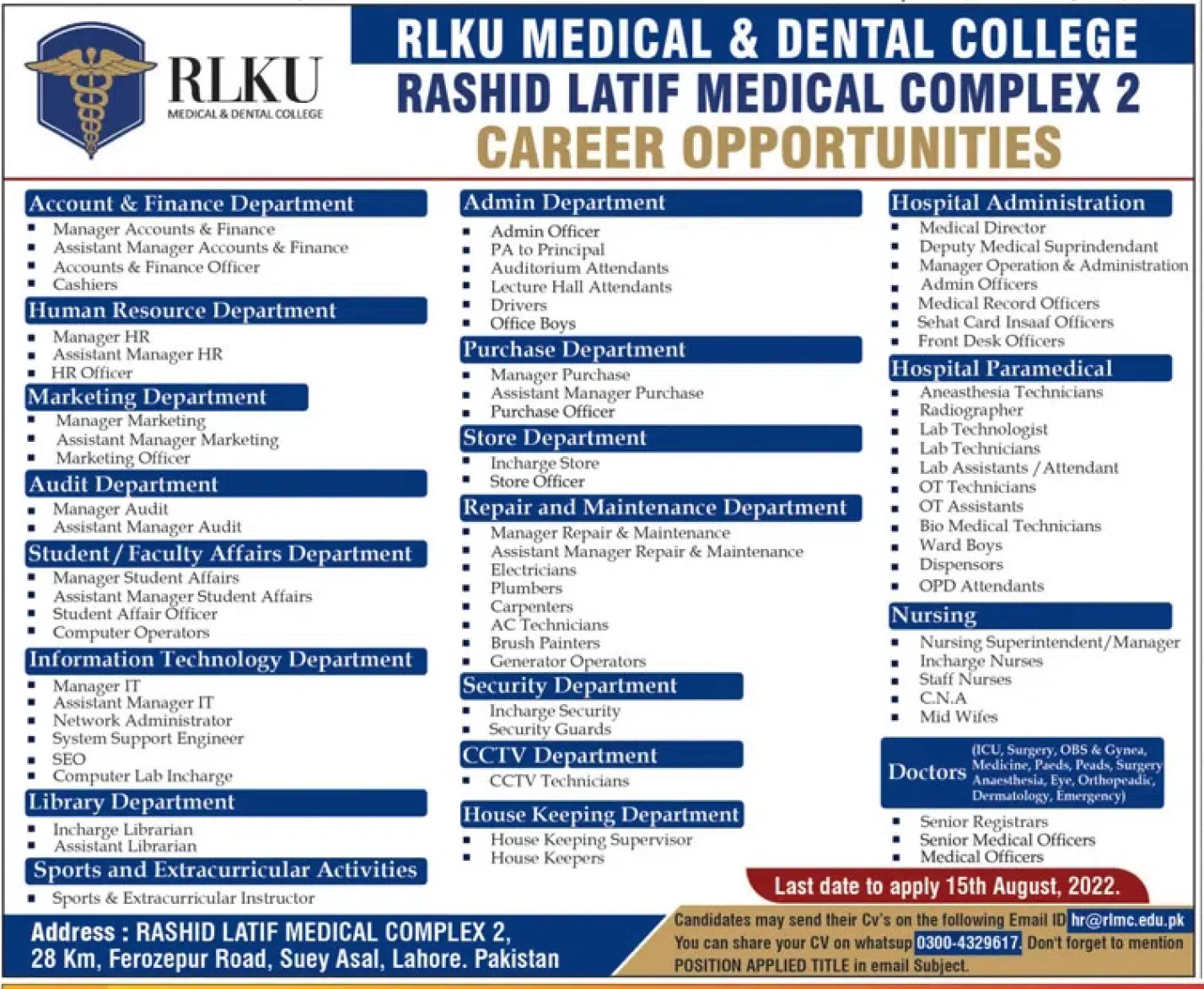 Rashid Latif Medical Complex Jobs 2022 
