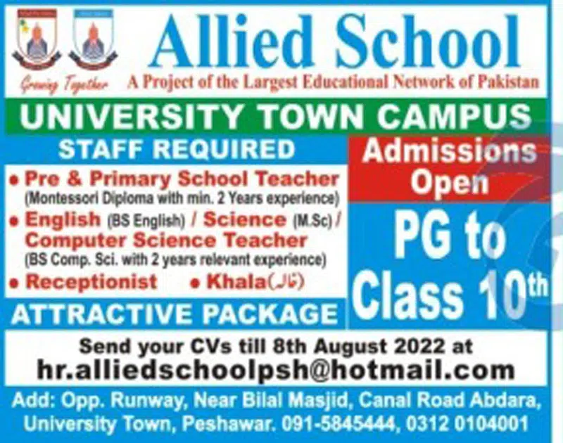 Allied School University Town Campus Peshawar Jobs 2022